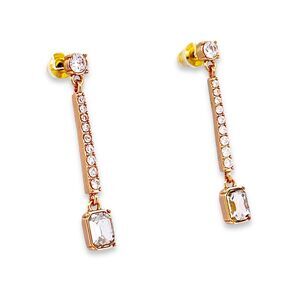 Linear Bar Drop Earrings with CZ - Gold Dangle Earrings- Nickel-Free